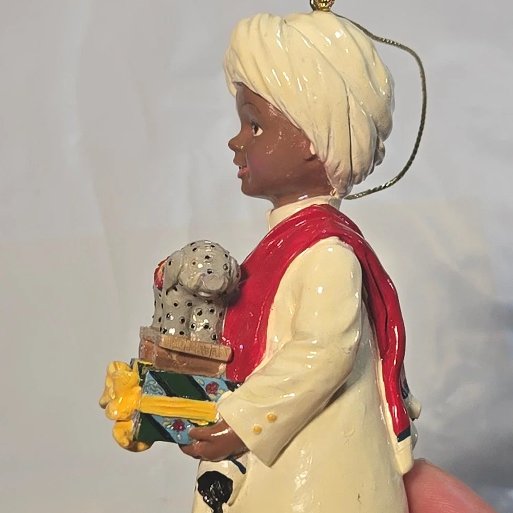 African Heritage Christmas Ornaments Set of 2 Boy with Elephant Girl with Basket - Picture 16 of 16
